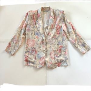 Vintage Jonathan Logan Blazer Jacket Large Floral Print Tapestry Double Button